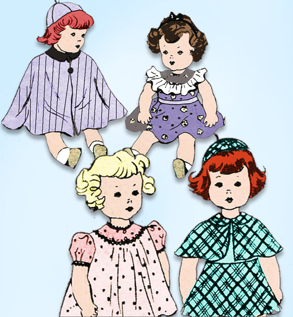 1930s Original Vintage Mail Order Sewing Pattern 3756 Cute 18in Doll Clothes Set