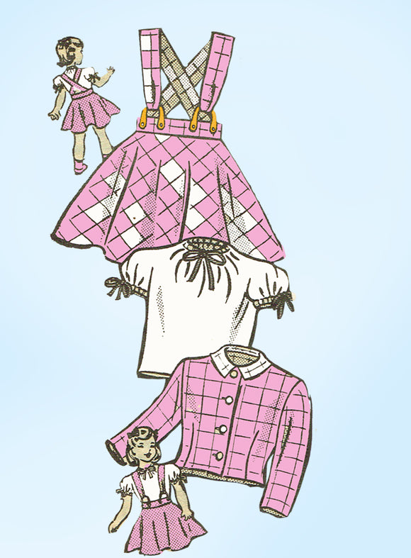 1950s Original Vintage Mail Order Sewing Pattern 3788 Toddler Girls Suit Size 6