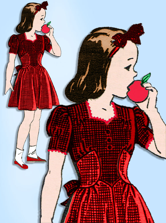 1940s Vintage Mail Order Sewing Pattern 4005 Uncut Girls Party Dress Size 12