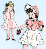 1930s Vintage Anne Adams Pattern 4022 Cute Toddler Girls Dress & Bonnet Size 2