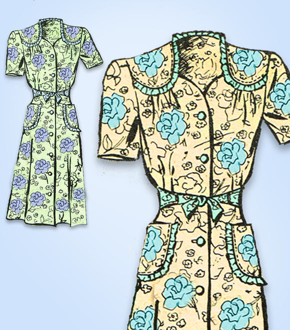 1940s Original Anne Adams Pattern 4233 Uncut Misses WWII Shirtwaist Dress Sz 32B