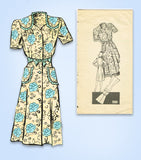 1940s Original Anne Adams Pattern 4233 Uncut Misses WWII Shirtwaist Dress Sz 32B