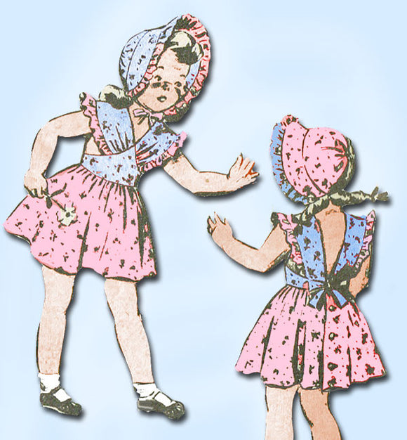 1940s Vintage Girls Sun Dress & Bonnet Uncut Anne Adams Sewing Pattern 4355 Sz 8 - Vintage4me2