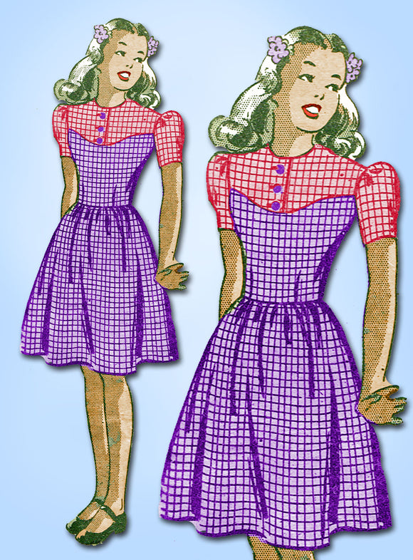 1940s Vintage Anne Adams Sewing Pattern 4484 WWII Girls Day Dress Size 12 30B - Vintage4me2