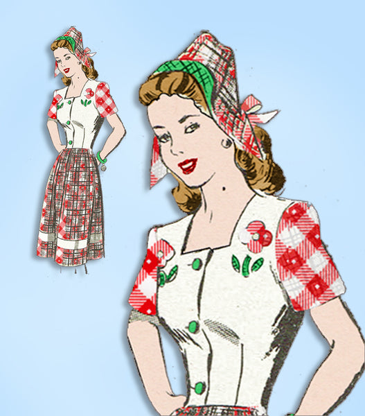 1940s Vintage Anne Adams Sewing Pattern 4503 Uncut Misses Dress & Hat Sz 34 Bust