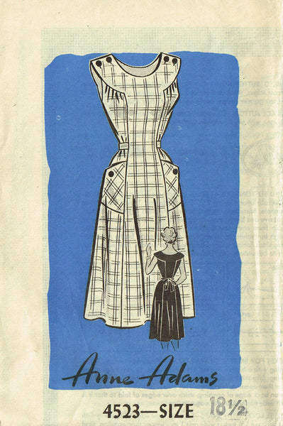 Anne Adams 4523: 1950s Pretty Misses Sun Dress Sz 38 B Vintage Sewing Pattern