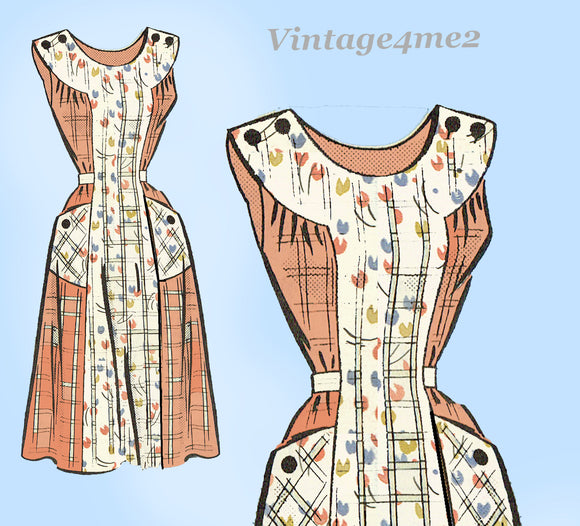 Anne Adams 4523: 1950s Pretty Misses Sun Dress Sz 38 B Vintage Sewing Pattern