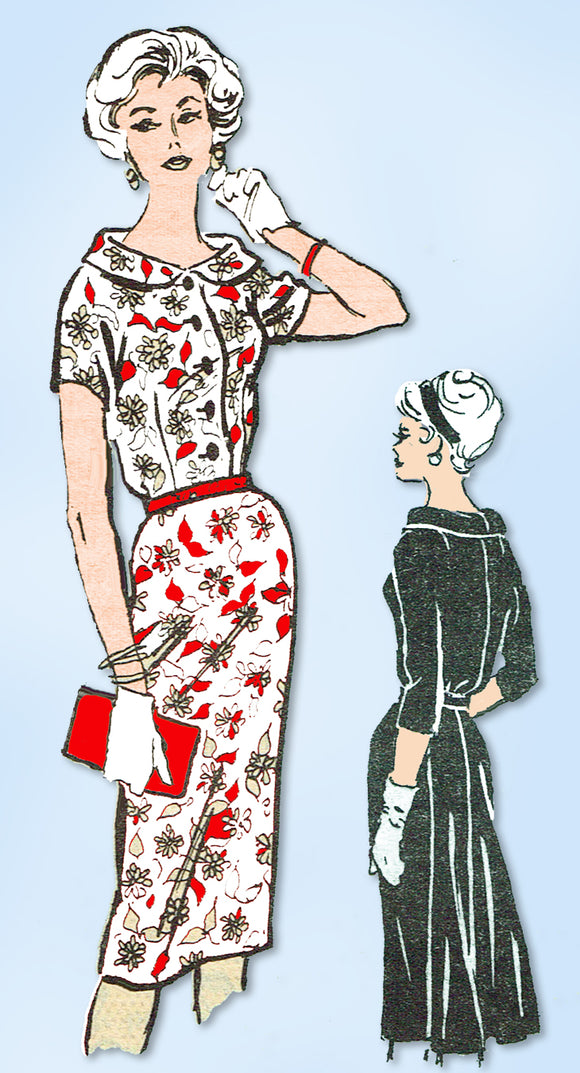 1950s Original Vintage Anne Adams Pattern 4563 Plus Size Slender Dress 42 Bust