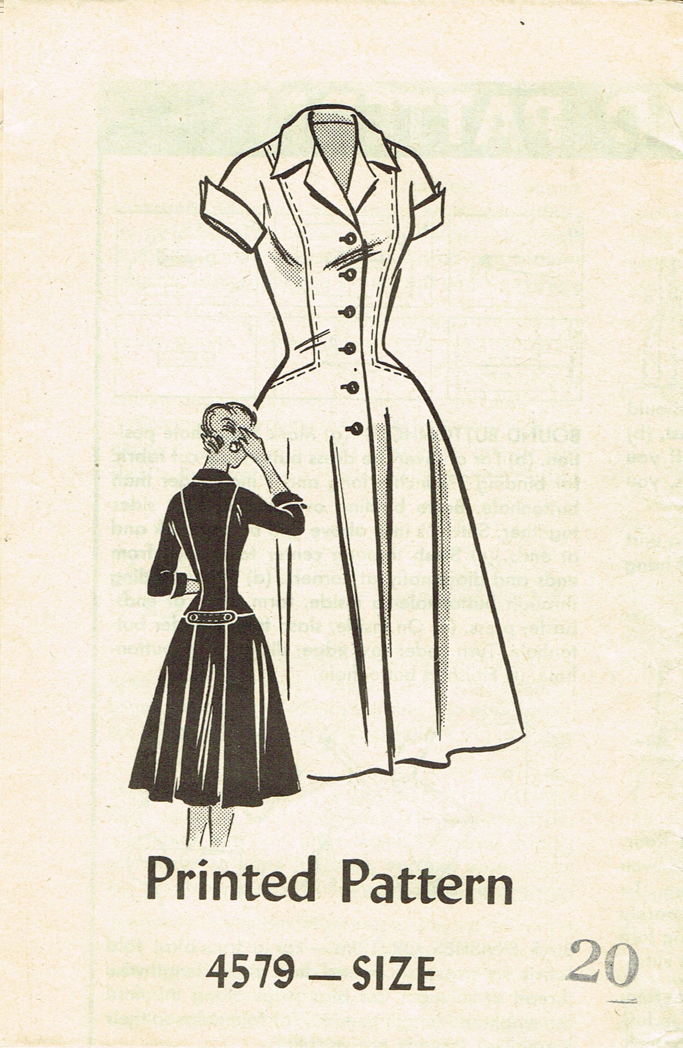 1950s Vintage Mail Order Sewing Pattern 4579 Rockabilly Dress Sz
