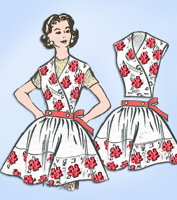 1950s Vintage Anne Adams Sewing Pattern 4585 Uncut Apron w Detachable Bib Sz Med