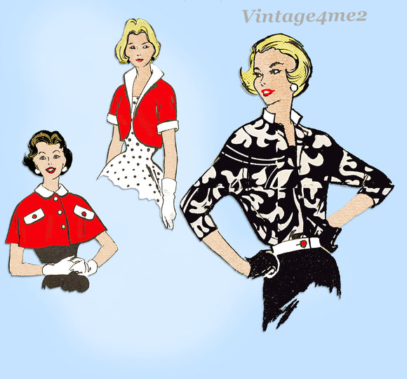 Anne Adams 4719: 1950s Misses Jacket & Topper Set Sz 38 B Vintage Sewing Pattern