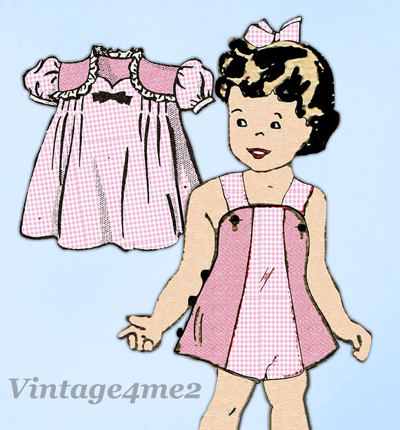 Anne Adams 4747: 1940s Cute Baby Girl Dress & Romper Sz1 Vintage Sewing Pattern