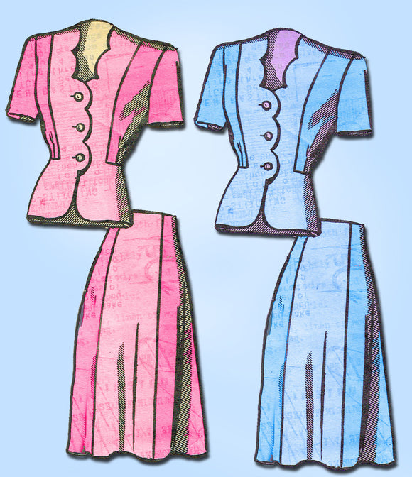 1940s Vintage Anne Adams Sewing Pattern 4805 Misses WWII Scalloped Suit Sz 16 - Vintage4me2