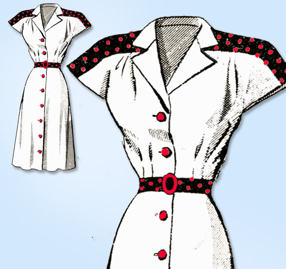 1940s Original Vintage Anne Adams Pattern 4806 Uncut Misses Shirtwaist Dress 34B