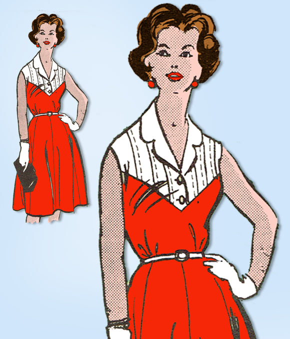 1950s Original Vintage Anne Adams Pattern 4830 Plus Size Tucked Sun Dress 41 B