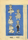 Anne Adams 4835: 1950s Cute Little Girl Doll Clothes Set Vintage Sewing Pattern 19 Inch