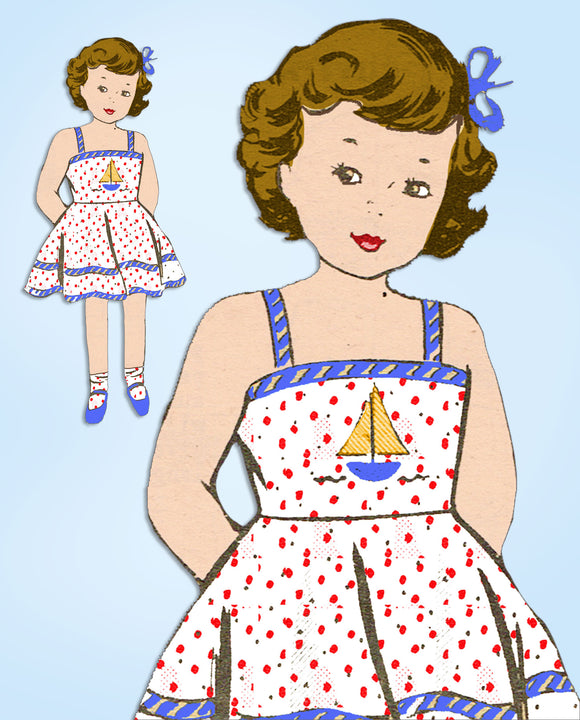 1940s ORIG Vintage Mail Order Sewing Pattern 4947 Toddler Girls Sun Dress Size 4