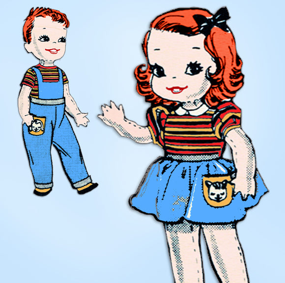 1950s Vintage Laura Wheeler Transfer Pattern 566 Uncut Brother Sister Sock Dolls