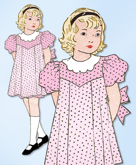 1930s Original Vintage Mail Order Pattern 673 Toddler Girls Yoke Dress Size 4