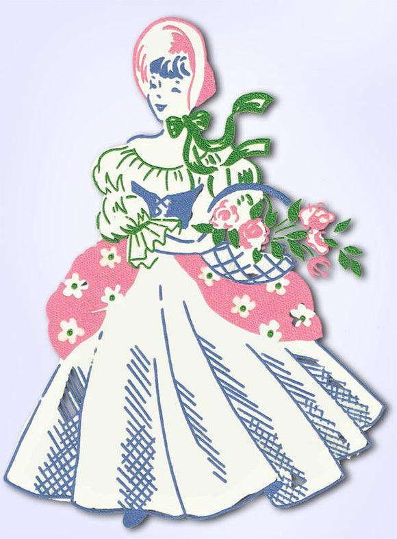 1950s Four Color Vintage Brand_Textilprint 7043 Garden Girl Uncut No Sew Transfer