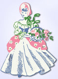 1950s Four Color Vintage Textilprint 7043 Garden Girl Uncut No Sew Transfer