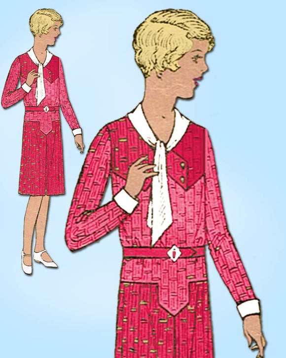 1920s Vintage Mail Order Sewing Pattern 7443 Girls Early 30s Flapper Dress Sz 12 - Vintage4me2