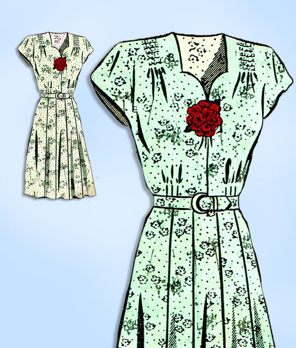 1940s Vintage Mail Order Sewing Pattern 8019 Uncut Plus Size Womens Dress 42 B