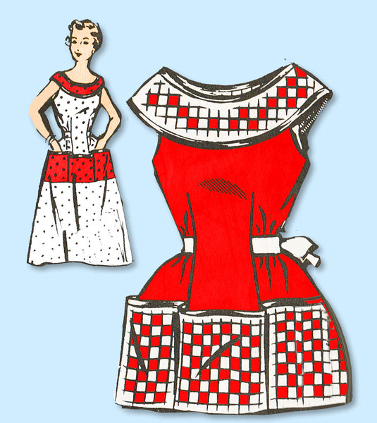 1950s Vintage Mail Order Sewing Pattern 8030 Misses Cobbler Apron Size 10 28 B