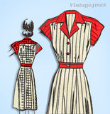 1940s Vintage Mail Order Sewing Pattern 8037 Plus Size Shirtwaist Dress 42 Bust