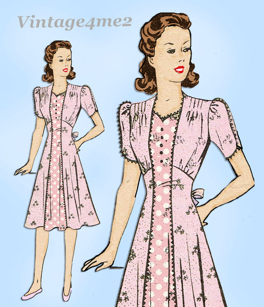 1940s Vintage Mail Order Sewing Pattern 8058 Flattering Misses Dress Size 34 B