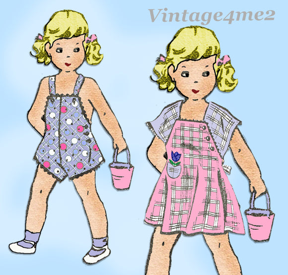 Mail Order 8141: 1940s Cute Toddlers Play Clothes Set Sz4 Vintage Sewing Pattern