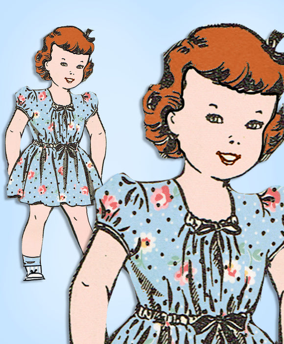 1940s Vintage Mail Order Sewing Pattern 8173 Easy Uncut Toddler Girls Dress Sz 5 - Vintage4me2