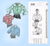 1950s Vintage Mail Order Sewing Pattern 8185 Charming Misses Blouse Sz 36 B