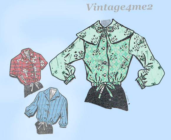 1950s Vintage Mail Order Sewing Pattern 8185 Charming Misses Blouse Sz 36 B