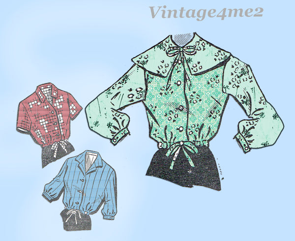 1950s Vintage Mail Order Sewing Pattern 8185 Charming Misses Blouse Sz 36 B