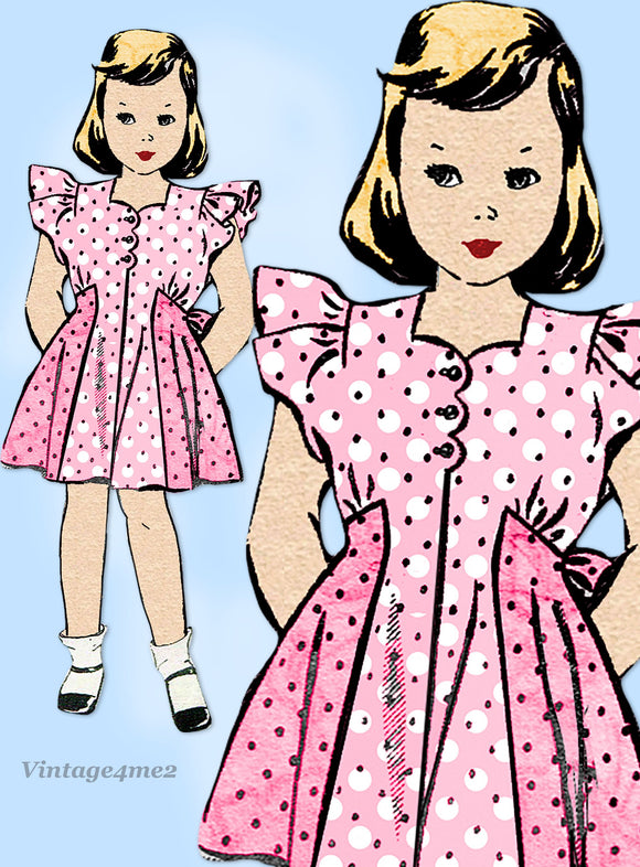 Mail Order 8195: 1940s Toddler Girls Sun Dress Size 3 Vintage Sewing Pattern