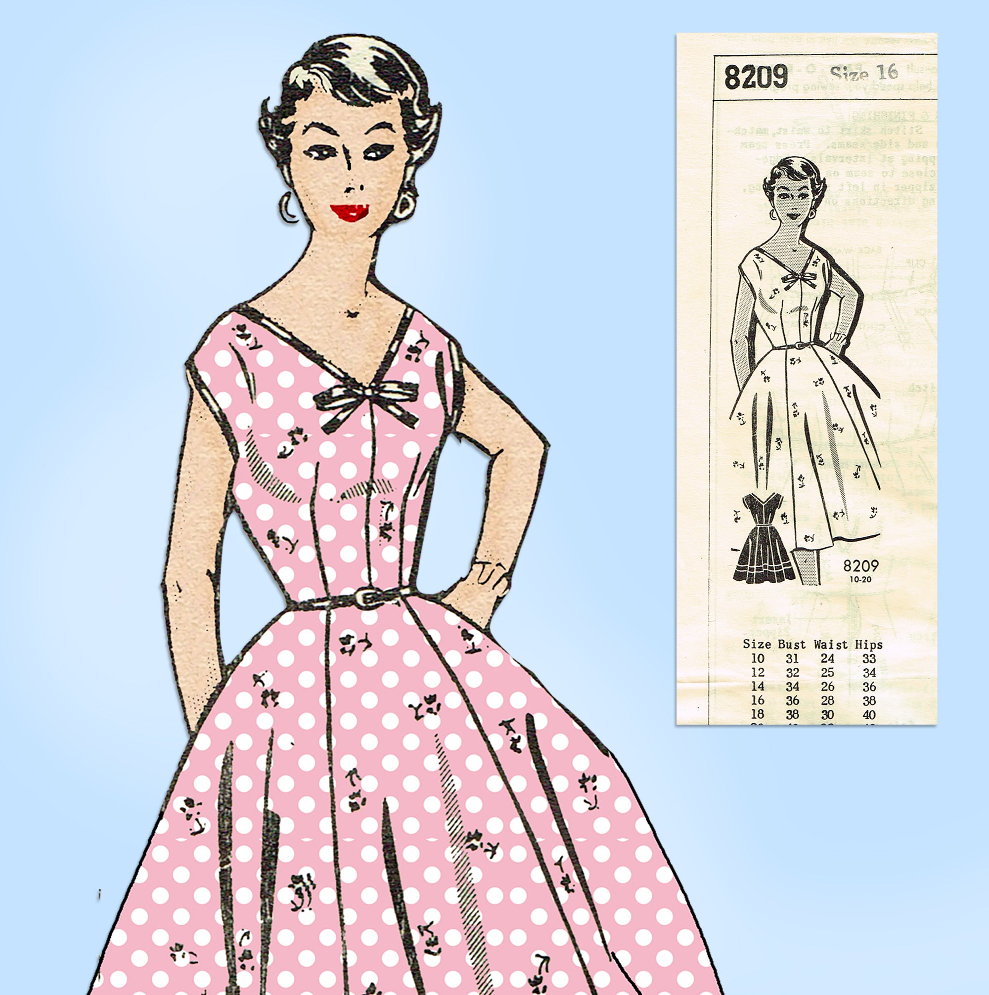 1950s VTG Mail Order Sewing Pattern 8209 Uncut Rockabilly Dress Sz 36B   Vintage4me2