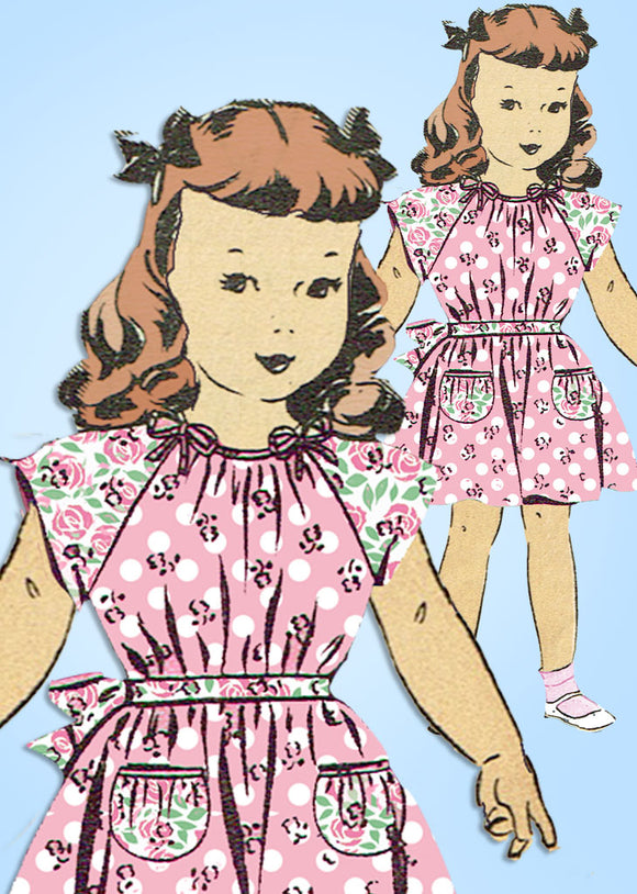 1940s Vintage Mail Order Sewing Pattern 8249 Cute Easy Toddler Girls Dress Sz 4