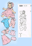Mail Order 8258: 1950s Uncut 20inch Baby Doll Clothes Set Vintage Sewing Pattern