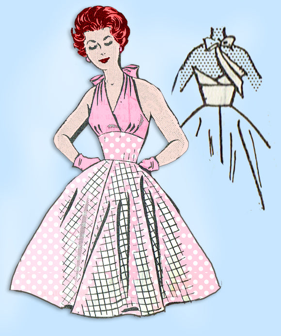 1950s Vintage Mail Order Sewing Pattern 8292 Uncut Misses Halter Sun Dress 36 B