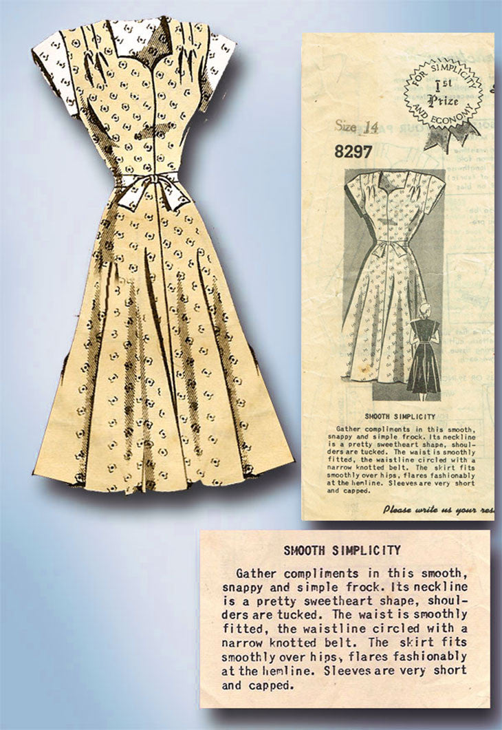 1940s Vintage Mail Order Sewing Pattern 8297 Misses Sweetheart Dress S –  Vintage4me2