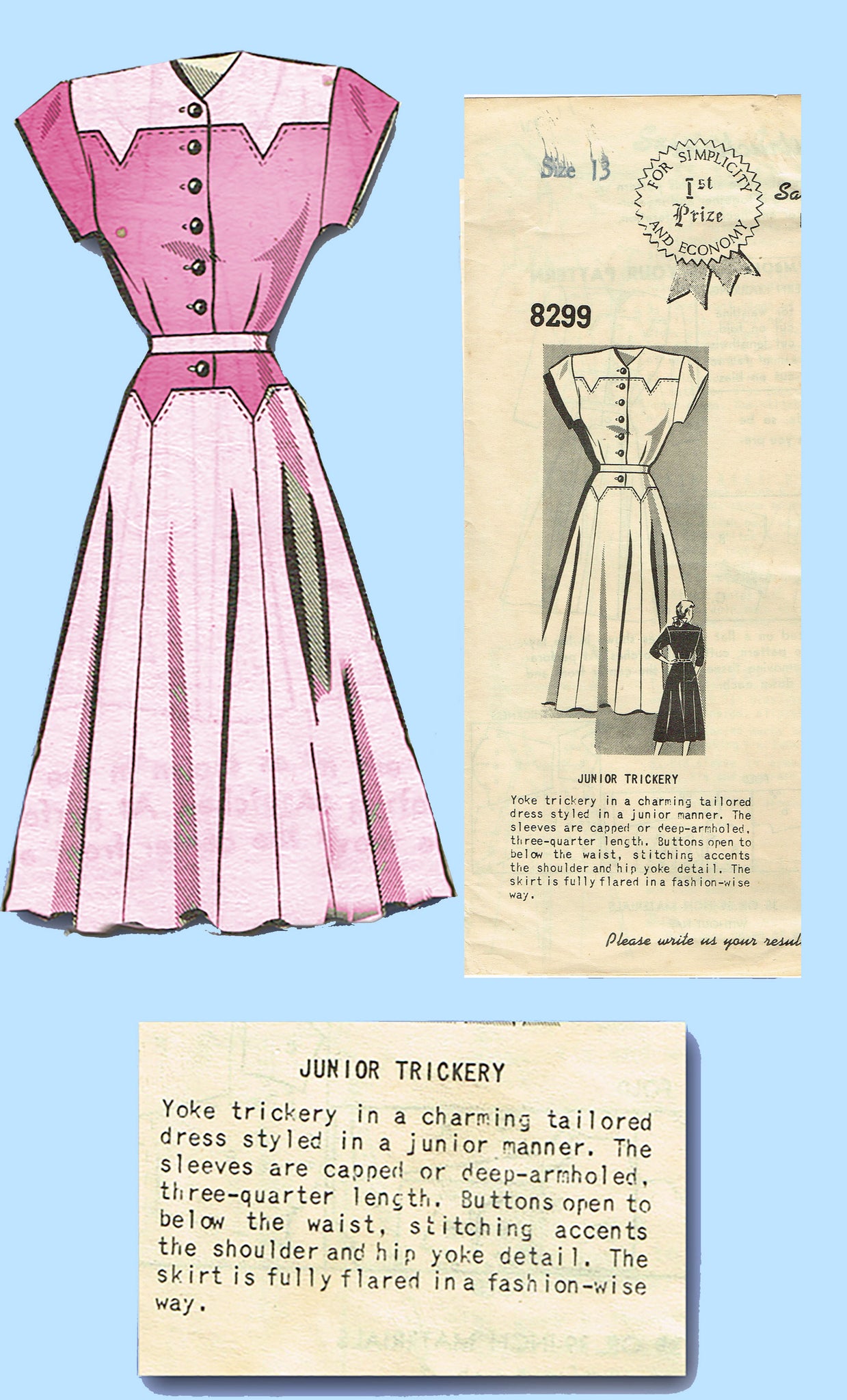 1940s Vintage Mail Order Sewing Pattern 8299 Uncut Misses Western Dres –  Vintage4me2