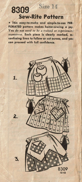 1960s Vintage Mail Order Sewing Pattern 8309 Cute Misses Cocktail Apron Sz 34B