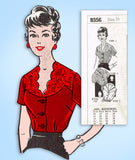 1950s Vintage Mail Order Sewing Pattern 8356 Charming Misses Blouse Set Sz 36 B