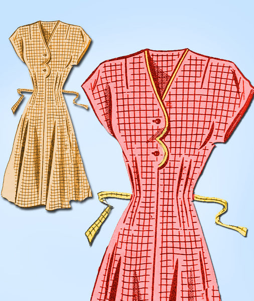 1940s Vintage Mail Order Sewing Pattern 8422 Uncut Misses WWII House Dress Sz 14 - Vintage4me2