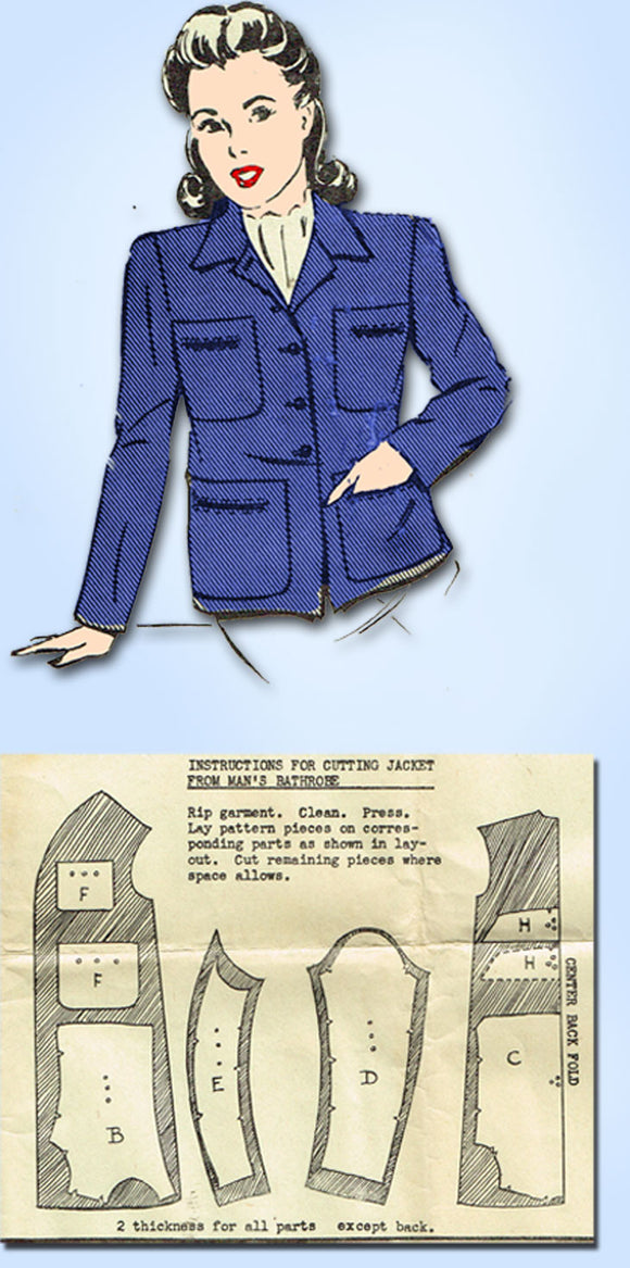 1940s Vintage Mail Order Sewing Pattern 8430 Misses WWII Ration Jacket Sz 13 31B - Vintage4me2
