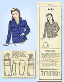1940s Vintage Mail Order Sewing Pattern 8430 Misses WWII Ration Jacket Sz 13 31B - Vintage4me2
