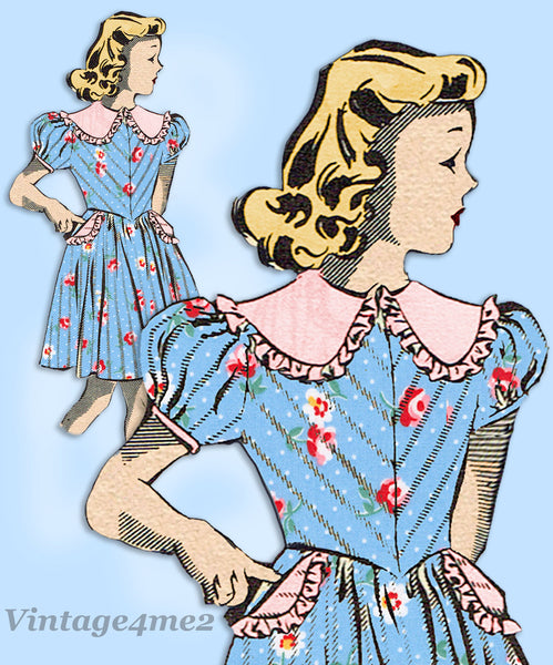 Mail Order 8494: 1940s Toddler Girls Sunday Dress Size 4 Vintage Sewing Pattern