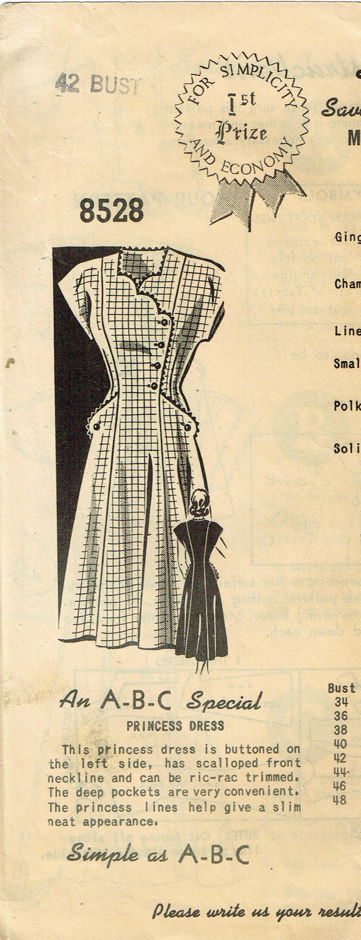 1940s Vintage Mail Order Sewing Pattern 8528 Plus Size Princess Dress –  Vintage4me2