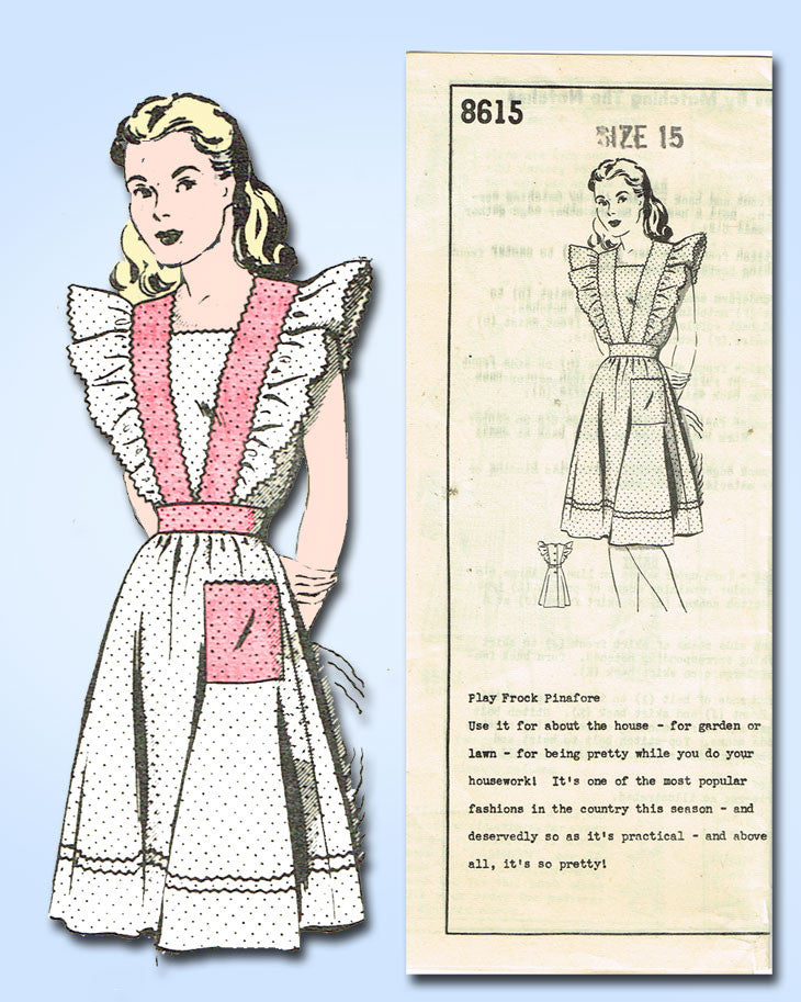 1940s Vintage Mail Order Sewing Pattern 8615 Misses Pinafore Dress 33B –  Vintage4me2